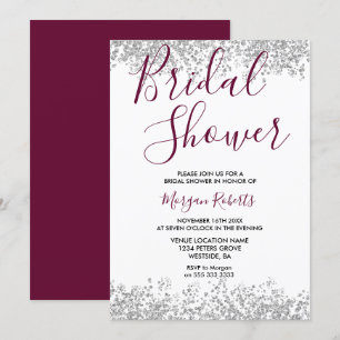Silver Glitter Burgundy Bridal Shower Invitation
