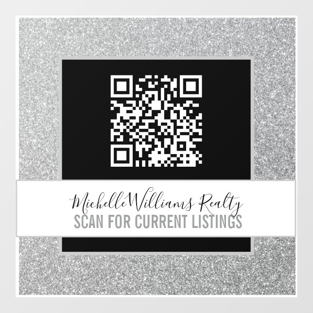 Silver Glitter business QR Code Window Cling (Sheet)