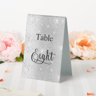 Silver glitter calligraphy table eight 8 cafe