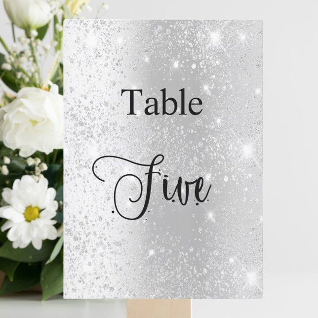 Silver glitter calligraphy table five 5 card (Creator Uploaded)