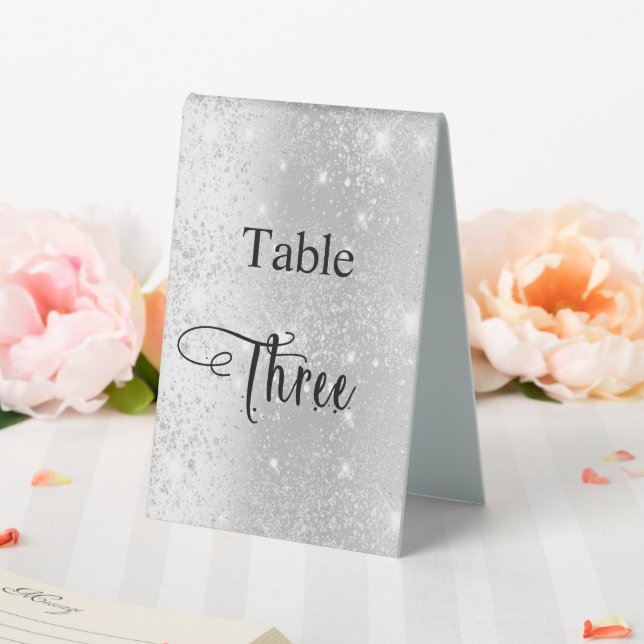 Silver glitter calligraphy table three 3 cafe (In SItu (Wedding))