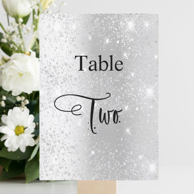 Silver glitter calligraphy table two card (Creator Uploaded)