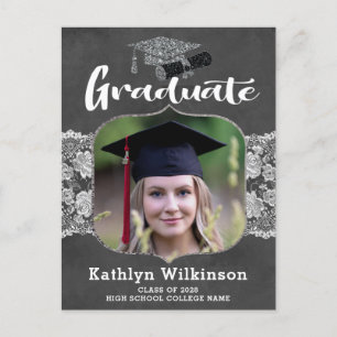 Silver Glitter Cap Photo Graduation Announcement Postcard