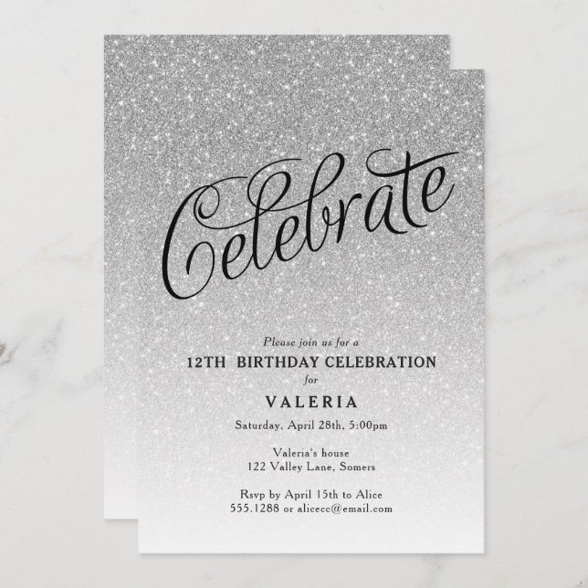 Silver Glitter Celebrate Invitation (Front/Back)