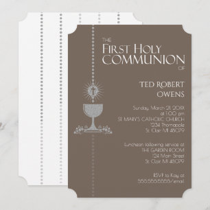 Silver Glitter Chalis First Communion Invitation