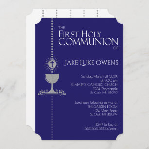Silver Glitter Chalis First Communion Invitation