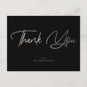 Silver Glitter Chic & Black Thank You Custom Postcard