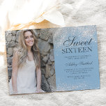 Silver glitter chic icy blue photo Sweet 16 Invitation<br><div class="desc">A modern simple silver glitter sparkles stylish on customisable icy blue Sweet sixteen birthday party invitation,  add your picture .</div>