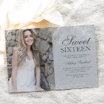 Silver glitter chic princess gray photo Sweet 16 Invitation<br><div class="desc">A modern simple silver glitter sparkles stylish on customizable gray Sweet sixteen birthday party invitation,  add your picture .</div>