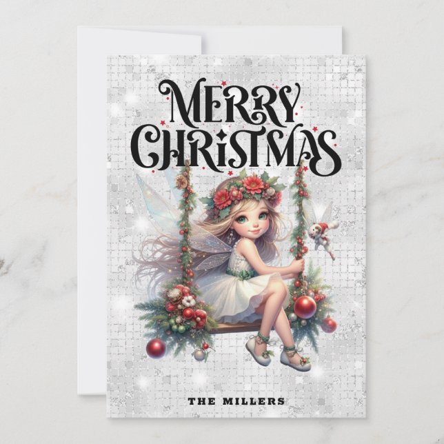 Silver Glitter Christmas Fairy Holiday Card (Front)