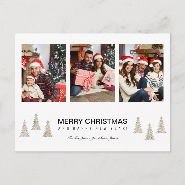Silver Glitter Christmas Holiday Postcard (Front)