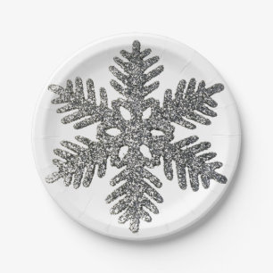 Silver Glitter Christmas Party Holiday Star Paper Paper Plate