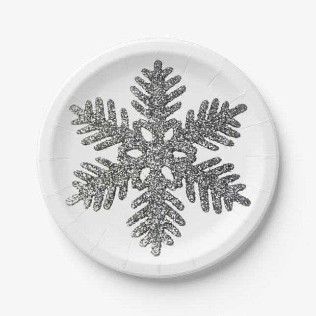 Silver Glitter Christmas Star Pattern Paper Plate (Front)