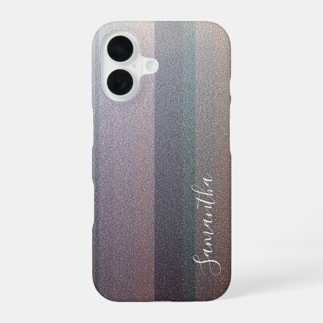 Silver Glitter & Colourful Light Stripes iPhone 16 Case (Back)