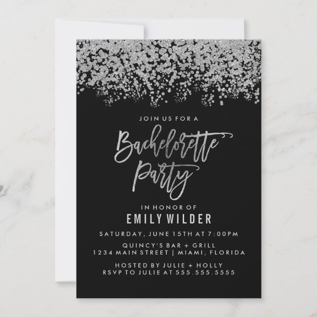 Silver Glitter Confetti Bachelorette Party Invitation (Front)