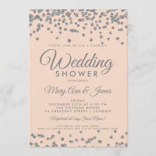 Silver Glitter Confetti Blush Couple's Shower Invitation
