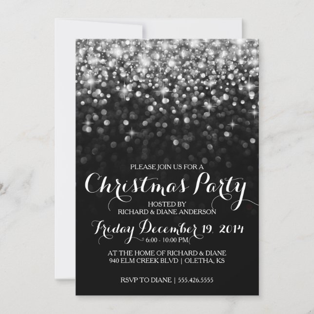 Silver Glitter Confetti Christmas Party Invitation (Front)