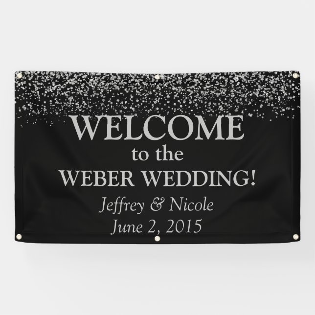 Silver Glitter Confetti Custom Wedding Banner (Horizontal)
