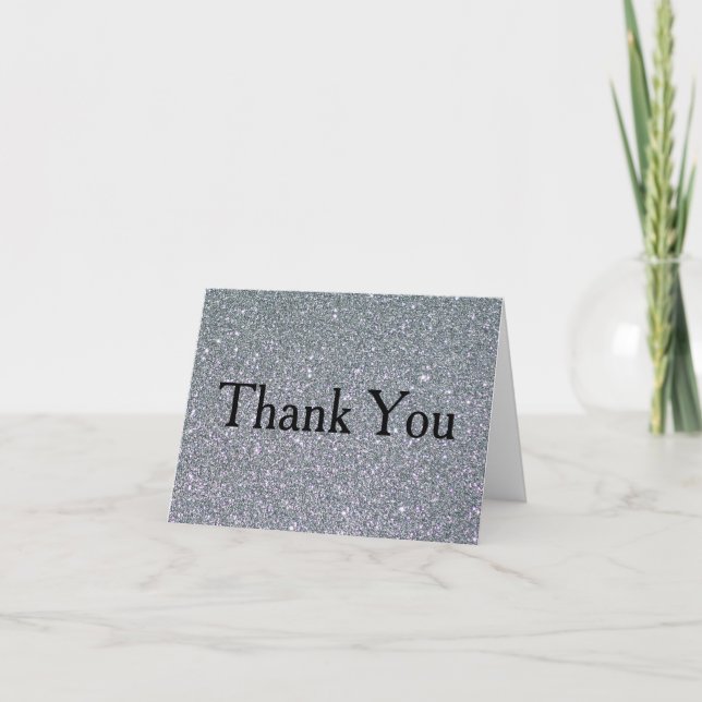 Silver Glitter Confetti Faux Foil Thank You Card (Front)
