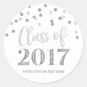 Silver Glitter Confetti Graduation 2017 Classic Round Sticker