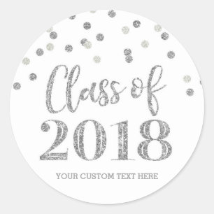 Silver Glitter Confetti Graduation 2018 Classic Round Sticker