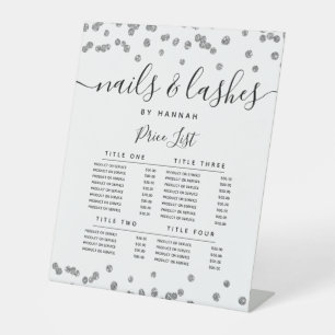 Silver Glitter Confetti Salon Price Menu Pedestal Sign