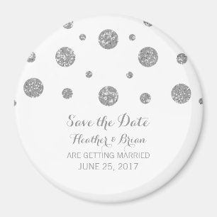 Silver Glitter Confetti Save the Date Magnet
