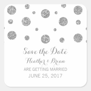 Silver Glitter Confetti Save the Date Stickers