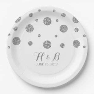 Silver Glitter Confetti Wedding Paper Plates