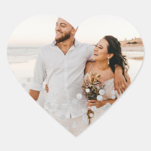 Silver Glitter Confetti Wedding Photo Heart Sticker