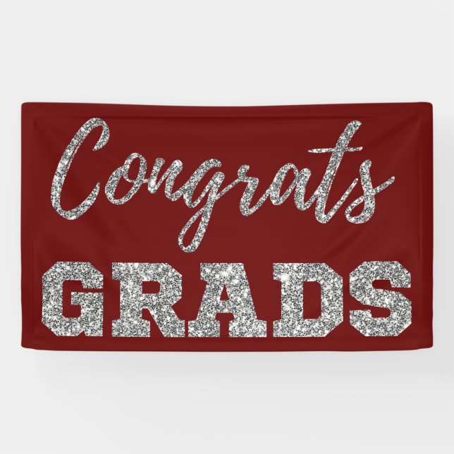 Silver Glitter Congrats Grads Banner (Horizontal)