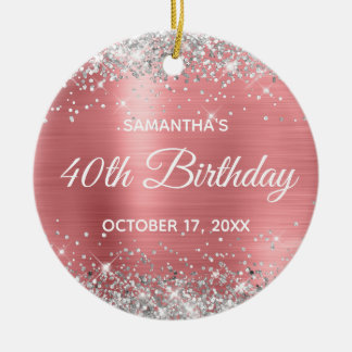 Silver Glitter Coral Foil 40th Birthday Ceramic Tree Decoration