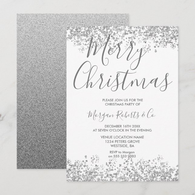 Silver Glitter Corporate or Family Christmas Party Invitation (Front/Back)