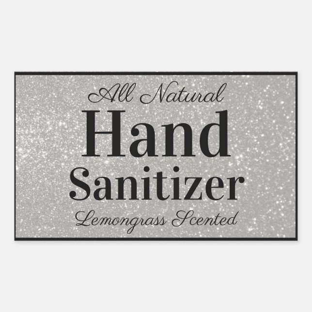 Silver Glitter Custom Homemade Hand Sanitizer Rectangular Sticker (Front)