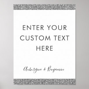 Silver Glitter Custom Text Wording Quote Signs