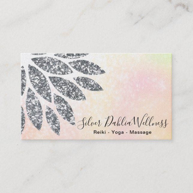 ~ Silver Glitter Dahlia Mandala Pastel Floral AP2 Business Card (Front)