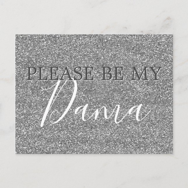 Silver Glitter Dama Quinceanera Proposal Invitation Postcard (Front)