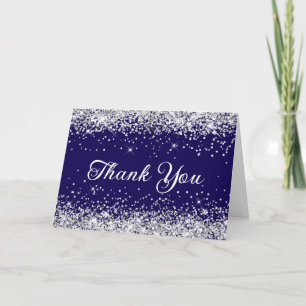 Silver Glitter Dark Blue Thank You Card