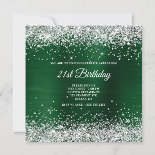 Silver Glitter Dark Green Foil 21st Birthday Invitation