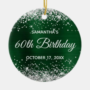 Silver Glitter Dark Green Foil 60th Birthday Ceramic Tree Decoration