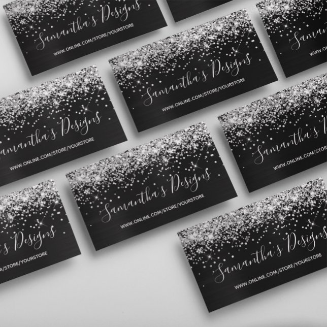 Silver Glitter Dark Grey Black Foil Online Store Business Card (Silver Glitter Dark Grey Black Foil Online Store Business Card)