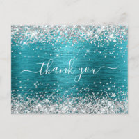 Silver Glitter Dark Turquoise Birthday Thank You
