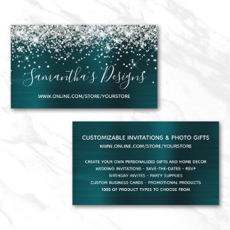 Silver Glitter Dark Turquoise Foil Online Store Business Card