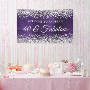 Silver Glitter Dark Violet Foil 40 & Fabulous Banner