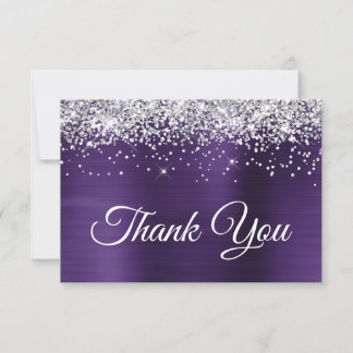 Silver Glitter Dark Violet Purple 40th Birthday Thank You Card