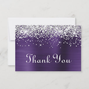 Silver Glitter Dark Violet Purple 70th Birthday Thank You Card