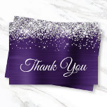 Silver Glitter Dark Violet Purple Ombre Foil Thank You Card<br><div class="desc">Create your own modern style sweet sixteen thank you card for her. Faux sparkly silvery glitter top edges paired with a dark violet purple ombre brushed metal foil. All of the shine, sparkle, metallic and glittery texture is created with a printed digital graphic image. The font style and color can...</div>