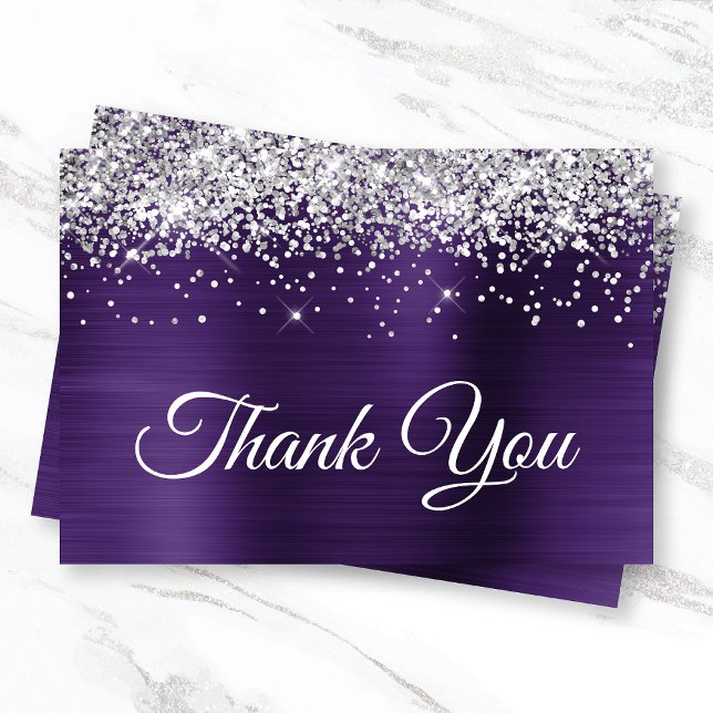Silver Glitter Dark Violet Purple Ombre Foil Thank You Card (Creator Uploaded)