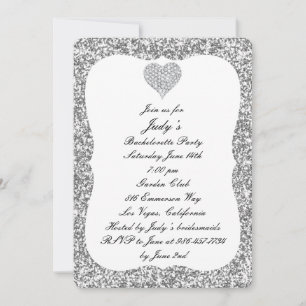 Silver Glitter Diamond Heart Bachelorette Party Invitation