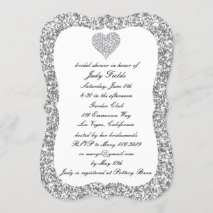 Silver Glitter Diamond Heart Bridal Shower Invite